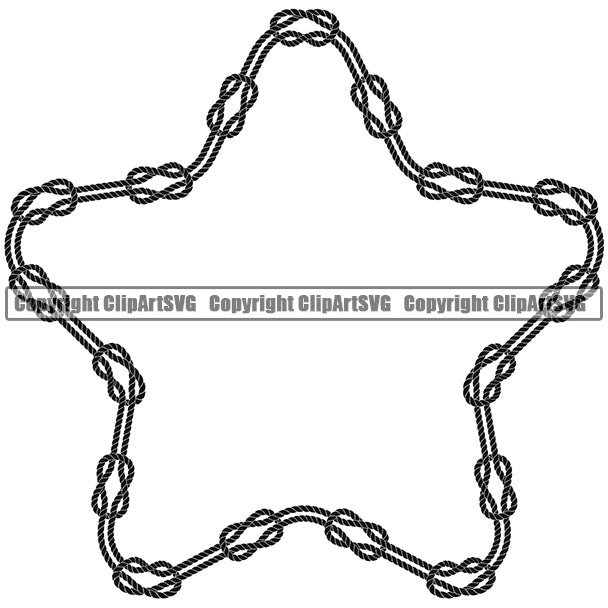 Pentagon Sign Symbol Star Rope Knot Design Element Knots Black Ropes Nautical Boat Boating Ship Sailor Sailing Ocean Sea Background Captain Fish Sail Fishing Outdoor Border Outline ClipArt SVG