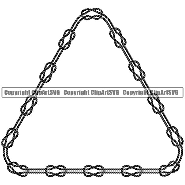 Triangle Sign Symbol 3 Corner Triangular Rope Knot Design Element Knots Black Ropes Nautical Boat Boating Ship Sailor Sailing Ocean Sea Background Captain Fish Sail Fishing Outdoor Border Outline ClipArt SVG