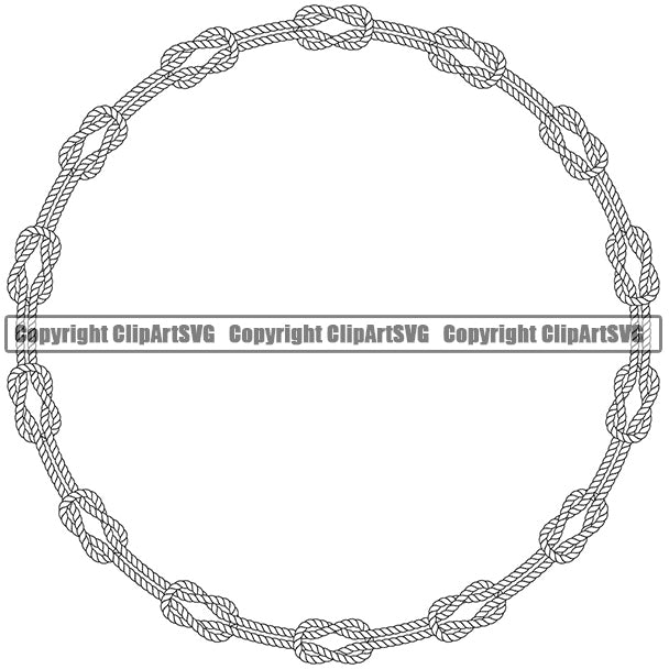 Round Circle Rope Knot Design Element Knots White Ropes Nautical Boat Boating Ship Sailor Sailing Ocean Sea Background Captain Fish Sail Fishing Outdoor Border Outline ClipArt SVG