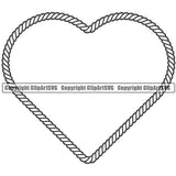 Heart Sign Symbol White Vector Shaded Rope Design Element Shade Ropes Nautical Boat Boating Ship Sailor Sailing Ocean Sea Background Captain Fish Sail Fishing Outdoor Border Outline ClipArt SVG