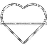Heart Sign Symbol White Vector Rope Design Element Ropes Nautical Boat Boating Ship Sailor Sailing Ocean Sea Background Captain Fish Sail Fishing Outdoor Border Outline ClipArt SVG