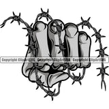 Hand Skull Skeleton Barbed Wire Silver Color Design Element Fist Finger Gesture Position Hold Holding Grab Grabbing Object Cartoon Character Mascot Creation Create Art Artwork Creator Business Company Logo Clipart SVG