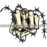 Hand Barbed Wire Yellow Skull Skeleton Color Design Element Fist Finger Gesture Position Hold Holding Grab Grabbing Object Cartoon Character Mascot Creation Create Art Artwork Creator Business Company Logo Clipart SVG