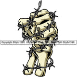 Hand Skull Skeleton Barbed Wire Design Element Fist Finger Gesture Hold Holding Grab Grabbing Cartoon Character Mascot Create Art Artwork Creator Business Company Logo Clipart SVG