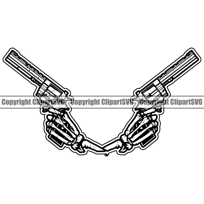 Hand Skull Skeleton Gun Design Element Fist Finger Gesture Position Holding Grab Object Cartoon Character Mascot Creation Create Art Artwork Creator Business Company Logo Clipart SVG