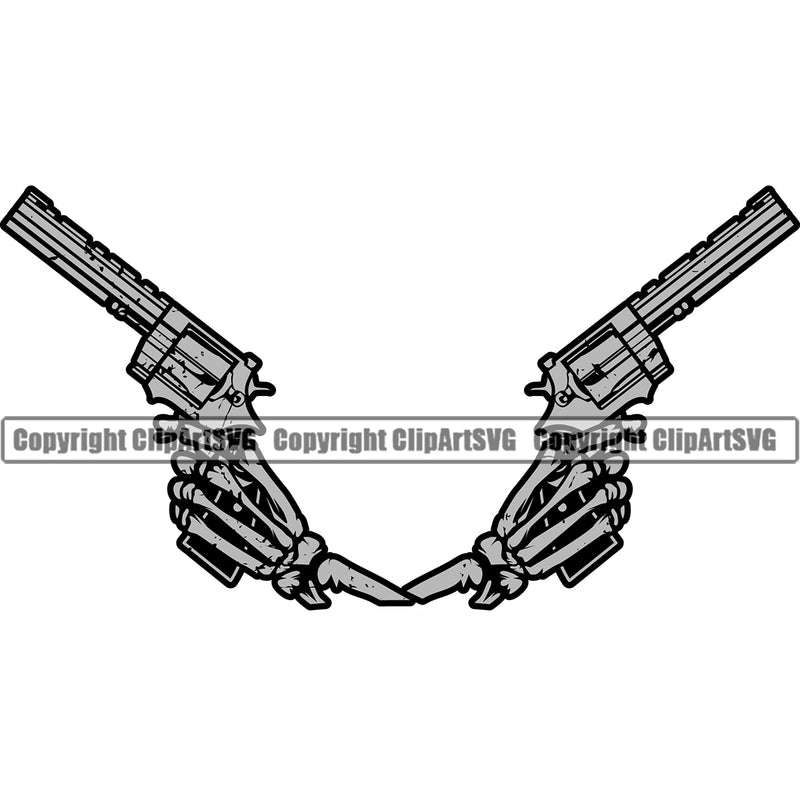 Hand Gun Skull Skeleton Design Element Fist Finger Position Hold Holding Grab Grabbing Object Cartoon Mascot Creation Create Artwork Creator Business Company Logo Clipart SVG