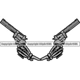 Hand Gun Skull Skeleton Design Element Fist Finger Position Hold Holding Grab Grabbing Object Cartoon Mascot Creation Create Artwork Creator Business Company Logo Clipart SVG