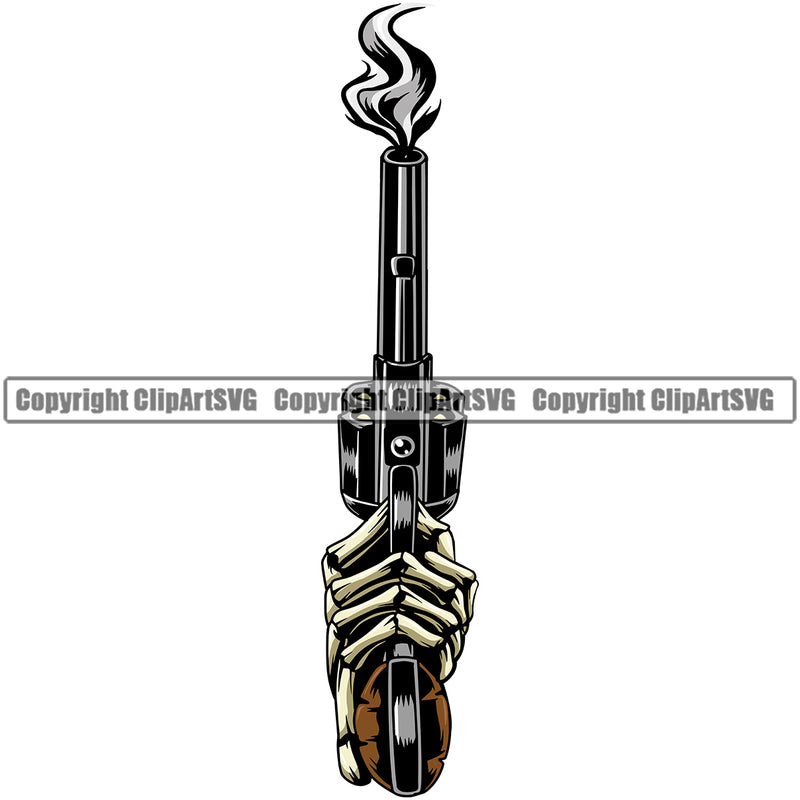 Hand Gun Skull Skeleton Yellow Color Design Element Fist Finger Gesture Position Hold Holding Grab Grabbing Object Cartoon Character Mascot Creation Create Art Artwork Creator Business Company Logo Clipart SVG