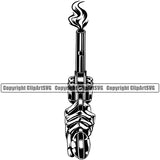 Hand Skull Skeleton Gun Design Element Finger Gesture Position Hold Holding Grabbing Object Cartoon Character Mascot Creation Create Art Artwork Creator Business Company Logo Clipart SVG