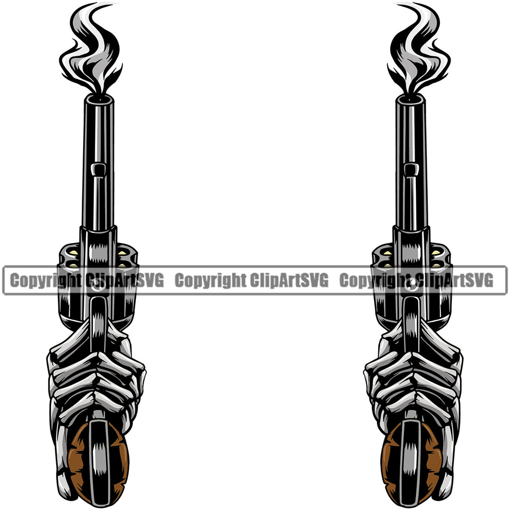 Hand Gun Design Element Skull Skeleton Fist Finger Gesture Position Holding Grab Object Cartoon Mascot Creation Create Artwork Creator Business Company Logo Clipart SVG
