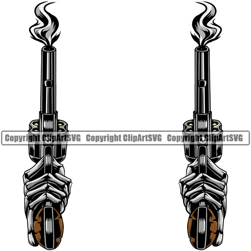 Hand Gun Design Element Skull Skeleton Fist Finger Gesture Position Holding Grab Object Cartoon Mascot Creation Create Artwork Creator Business Company Logo Clipart SVG