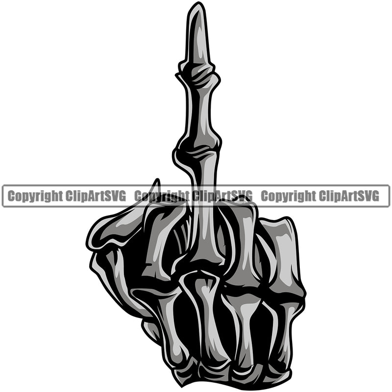 Hand Skull Skeleton Middle Finger Design Element Fist Finger Position Hold Holding Grabbing Object Cartoon Character Mascot Creation Create Art Artwork Creator Business Company Logo Clipart SVG
