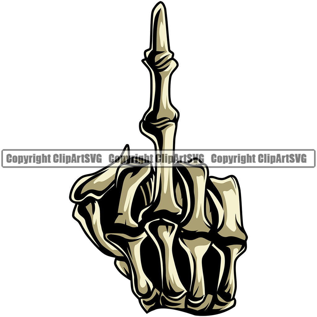 Hand Skull Skeleton Middle Finger Hand Sign Yellow Color Design Element Fist Finger Gesture Position Hold Holding Grab Grabbing Object Cartoon Character Mascot Creation Create Art Artwork Creator Business Company Logo Clipart SVG
