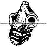 Hand  Skull Skeleton Pistol Design Element Fist Finger Gesture Position Holding Grab Grabbing Object Cartoon Mascot Creation Create Art Creator Business Company Logo Clipart SVG