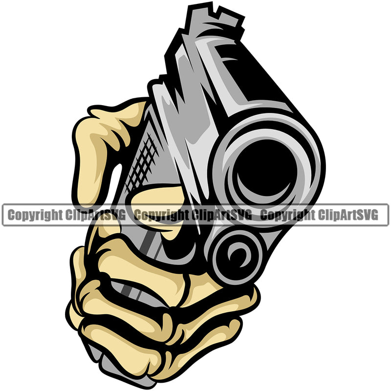 Hand Pistol Design Element Skull Skeleton Color Fist Finger Gesture Position Hold Grab Creator Business Company Logo Grabbing Object Cartoon Mascot Creation Art Artwork Clipart SVG