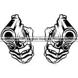 Hand Skull Skeleton Pistol Design Element Fist Finger Gesture Position Holding Grab Grabbing Object Character Mascot Create Art Artwork Creator Business Company Logo Clipart SVG