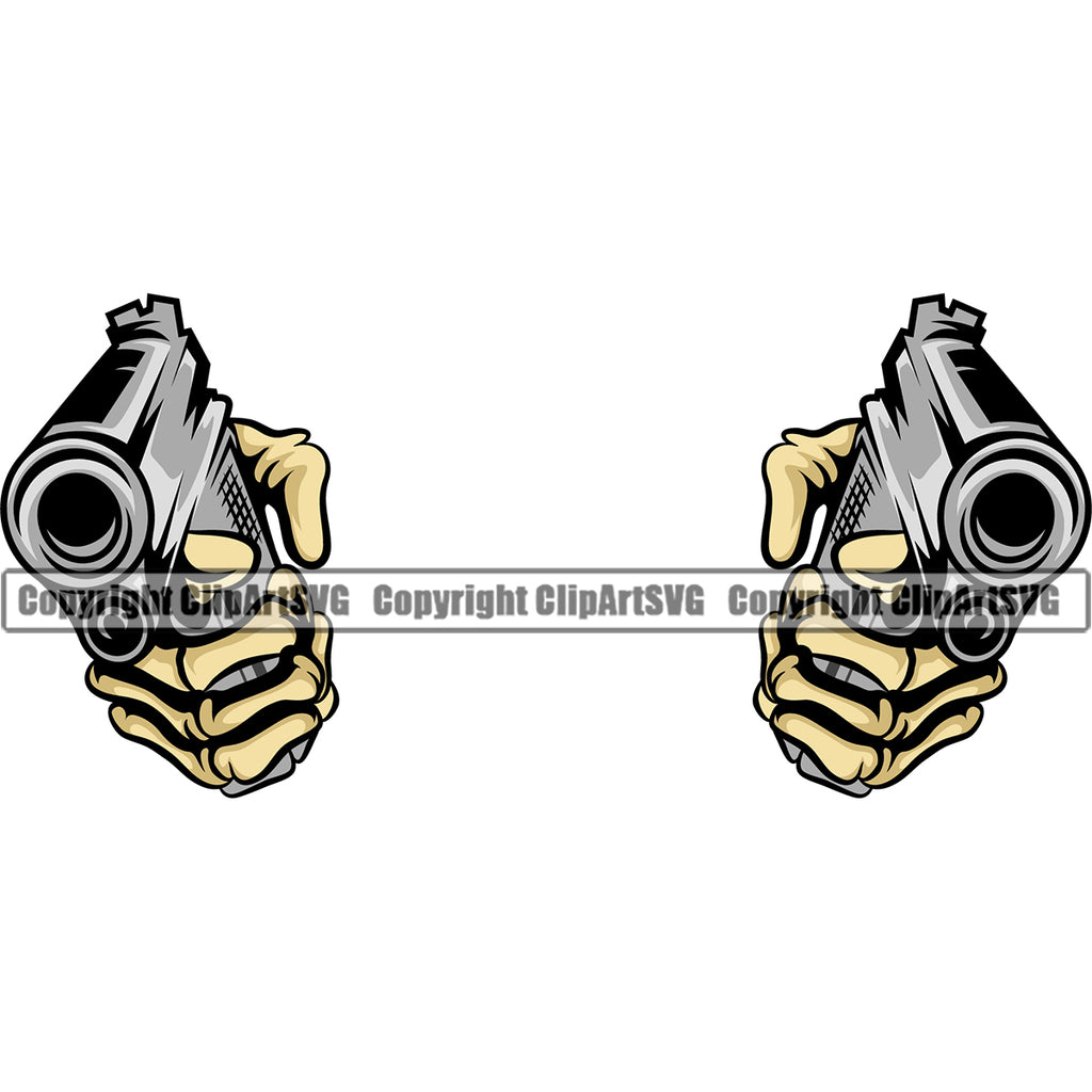 Hand Skull Skeleton Pistol Design Element Color Fist Finger Gesture Creator Business Company Logo Position Hold Holding Grab Grabbing Object Cartoon Character Mascot Creation Create Art Artwork Clipart SVG