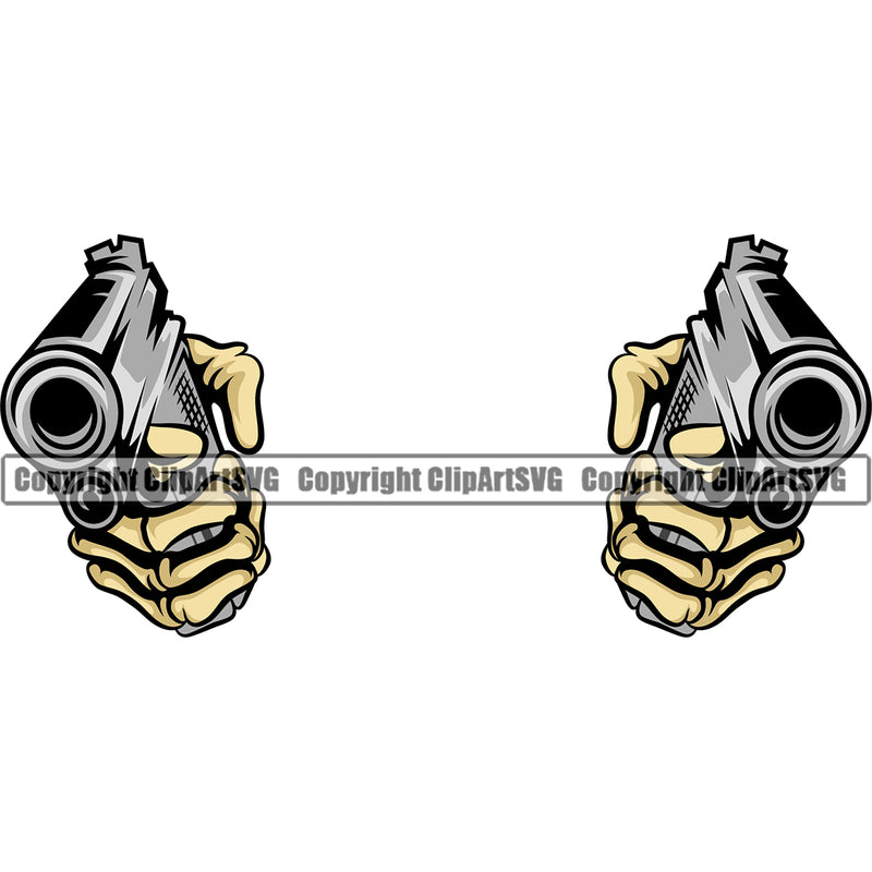 Hand Skull Skeleton Pistol Design Element Color Fist Finger Gesture Creator Business Company Logo Position Hold Holding Grab Grabbing Object Cartoon Character Mascot Creation Create Art Artwork Clipart SVG
