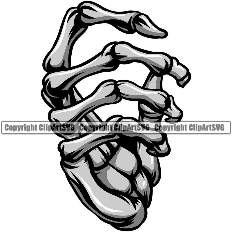Hand Skull Skeleton Design Element Silver Color Fist Gesture Hold Holding Grab Grabbing Object Cartoon Character Mascot Creation Create Art \Creator Business Company Logo Clipart SVG