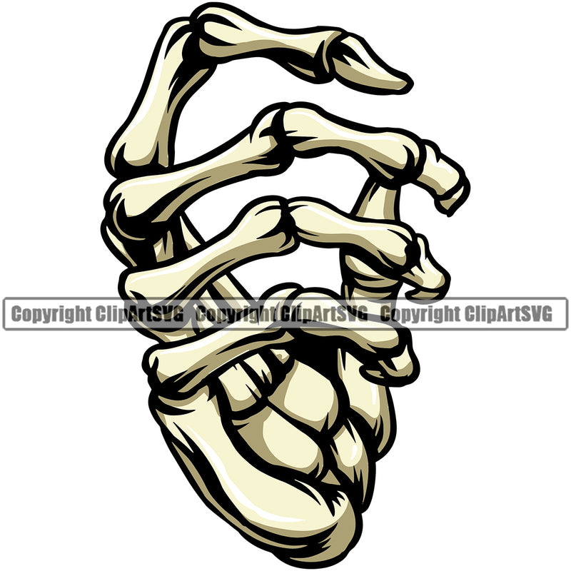 Hand Design Element Skull Skeleton Yellow Color Fist Finger Gesture Position Hold Holding Grab Grabbing Object Cartoon Character Mascot Creation Create Art Artwork Creator Business Company Logo Clipart SVG