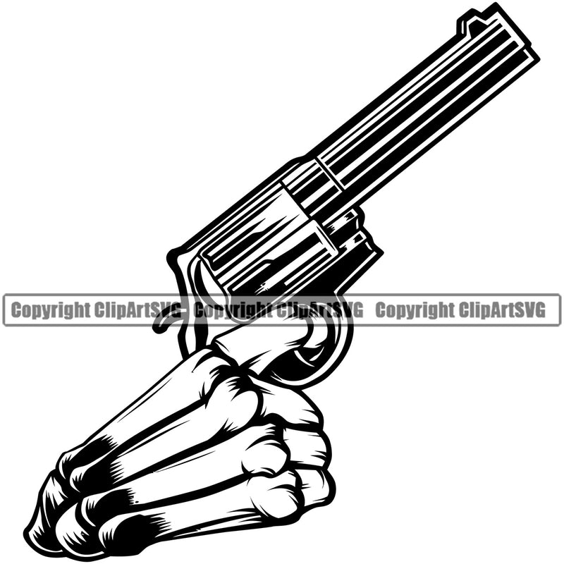 Hand Design Element Skull Skeleton Gun Fist Finger Gesture Position Hold Grab Grabbing Object Mascot Creation Create Art Artwork Creator Business Company Logo Clipart SVG