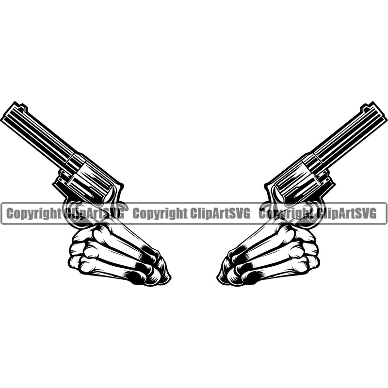 Hand Skull Skeleton Arms Gun Design Element Fist Finger Position Hold Grab Object Cartoon Character Mascot Creation Create Art Creator Business Company Logo Clipart SVG