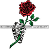 Hand Skull Skeleton Rose Design Element Color Finger Gesture Hold Holding Grab Object Cartoon Character Mascot Creation Art Artwork Creator Business Company Logo Clipart SVG
