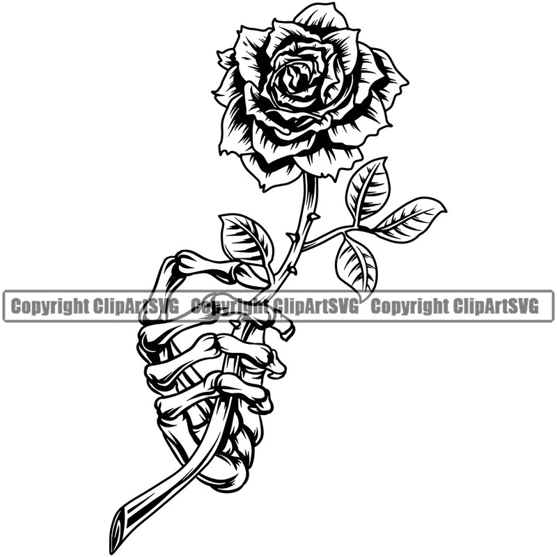Hand Design Element Skull Skeleton Rose Fist Finger Gesture Position Hold Holding Grab Grabbing Object Cartoon Character Mascot Creation Create Art Artwork Creator Business Company Logo Clipart SVG