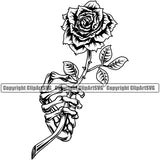 Hand Design Element Skull Skeleton Rose Fist Finger Gesture Position Hold Holding Grab Grabbing Object Cartoon Character Mascot Creation Create Art Artwork Creator Business Company Logo Clipart SVG