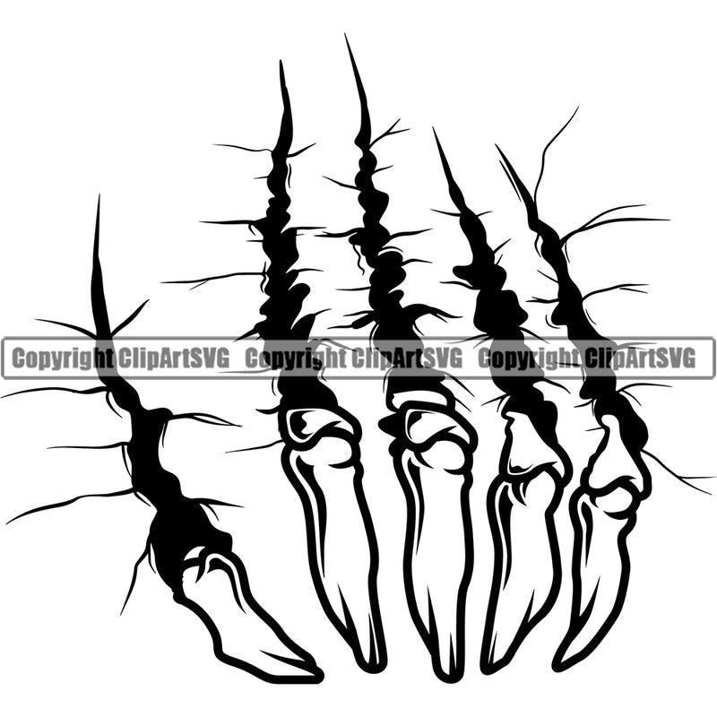 Hand Design Element Skull Skeleton Scratches Animal Claw Fist Finger Position Hold Grab Grabbing Object Cartoon Character Mascot Creation Create Artwork Creator Company Logo Clipart SVG