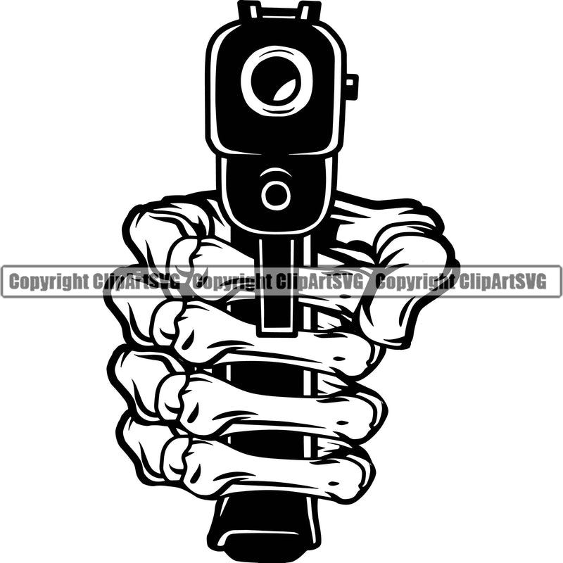 Hand Design Element Skull Skeleton Gun Up Fist Finger Gesture Hold Grab Object Cartoon Character Mascot Creation Create Art Artwork Creator Business Company Logo Clipart SVG
