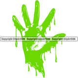 Slime Handprint Design Element Color Green Drip Dripping Melt Melting Drop Dropping Splatter Spill Liquid Clipart SVG