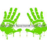 Slime Double Handprint Design Element Green Color Drip Dripping Melt Melting Drop Dropping Splatter Spill Spilling Goo Clipart SVG