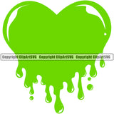 Green Slime Heart Dripping Design Element Drip Melt Melting Drop Dropping Goo Toxic Slimy Wet Liquid Splash Splashing Clipart SVG