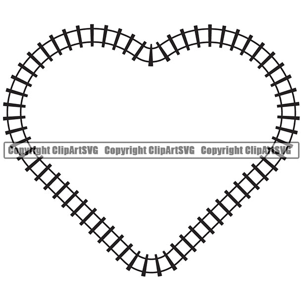 Train Track Locomotive Black Color Heart Design Element Border Outline White Railroad Railway Background Subway Platform Logo Clipart SVG