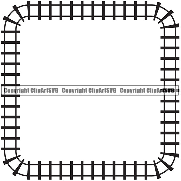 Train Track Locomotive Black Color Square Line Design Element Border Outline White Railroad Railway Background Subway Platform Logo Clipart SVG