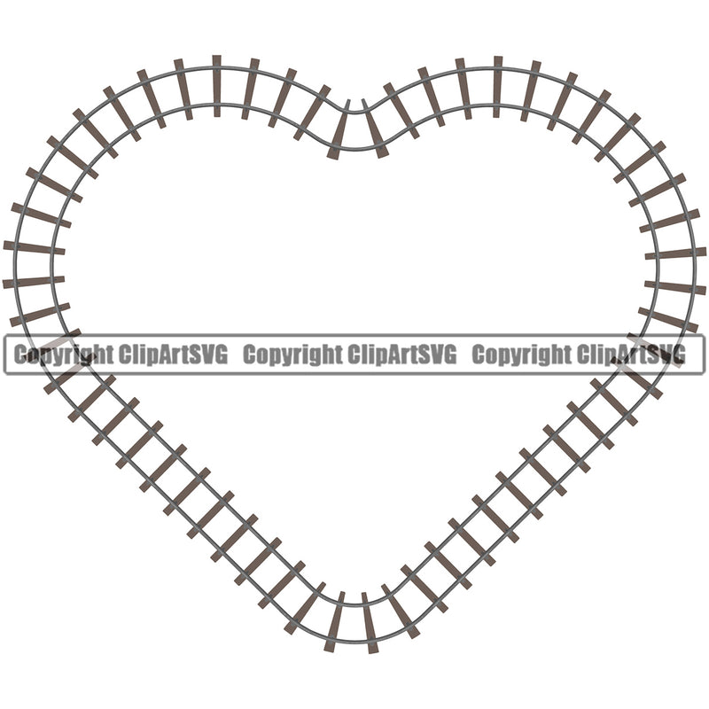 Train Track Locomotive Color Heart Design Element Border Outline White Railroad Railway Background Subway Platform Logo Clipart SVG
