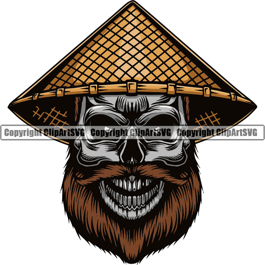 Skull Skelton Color Face Wearing Ethnic Chinese Hat Silver Color Design Element White Background Death Head Skeleton Dead Face Horror Human Bone Evil Tattoo Grunge Scary Gothic Art Logo Clipart SVG