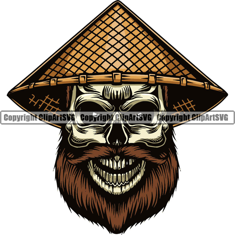 Skull Skelton Color Face Wearing Ethnic Chinese Hat Design Element Death Head Skeleton Dead Face Horror Human Bone Evil Tattoo Grunge Scary Gothic Art Logo Clipart SVG