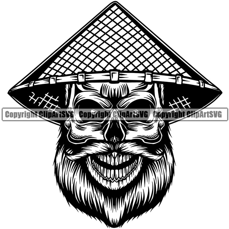 Skull Skeleton Black And White Color Ethnic Chinese Hat Vector Design Element Death Head Skeleton Dead Face Horror Human Bone Evil Tattoo Grunge Scary Gothic Art Logo Clipart SVG