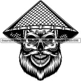 Skull Skeleton Black And White Color Ethnic Chinese Hat Vector Design Element Death Head Skeleton Dead Face Horror Human Bone Evil Tattoo Grunge Scary Gothic Art Logo Clipart SVG