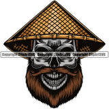 Skull Skeleton Wearing Ethnic Chinese Hat Vector Design Element Death Head Skeleton White Background Dead Face Horror Human Bone Evil Tattoo Grunge Scary Gothic Art Logo Clipart SVG