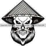 Black And White Angry Face Skull Skeleton Wearing Ethnic Chinese Hat Vector Design Element Death Head Skeleton White Background Dead Face Horror Human Bone Evil Tattoo Grunge Scary Gothic Art Logo Clipart SVG