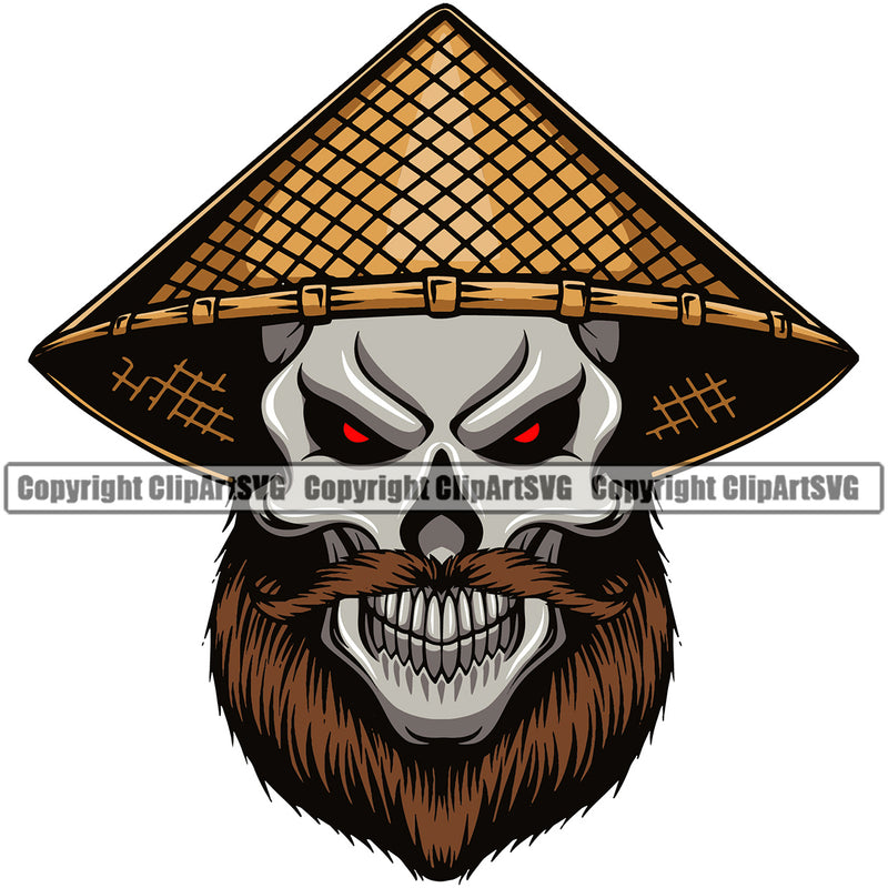 Skull Skeleton Wearing Ethnic Chinese Hat Vector Red Eyes Design Element Death Head Skeleton White Background Dead Face Horror Human Bone Evil Tattoo Grunge Scary Gothic Art Logo Clipart SVG
