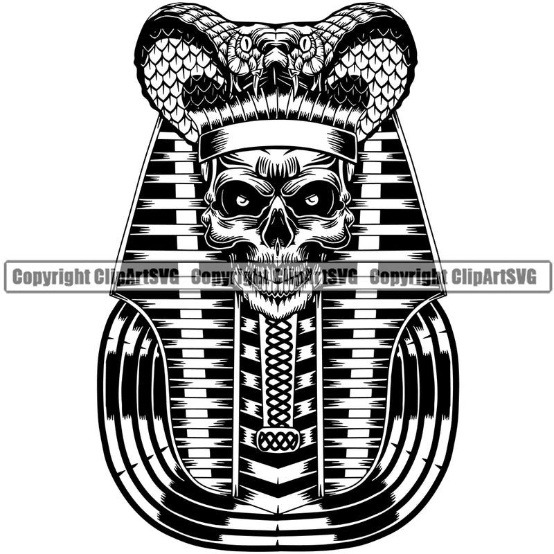 Black And White Ethnic Egypt Egyptian Pharaoh Skull Cobra Design Element Skull Death Head Skeleton Dead Face Horror Human Bone Evil Tattoo Grunge Scary Gothic Art Logo Clipart SVG