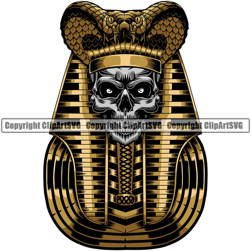 Ethnic Egypt Egyptian Pharaoh Skull Cobra Silver Color Face Design Element Skull Death Head Skeleton Dead Face Horror White Background Human Bone Evil Tattoo Grunge Scary Gothic Art Logo Clipart SVG