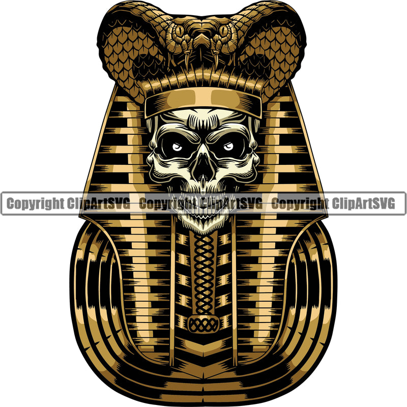 Ethnic Egypt Egyptian Pharaoh Skull Cobra Color Design Element Skull Death Head Skeleton Dead Face Horror White Background Human Bone Evil Tattoo Grunge Scary Gothic Art Logo Clipart SVG