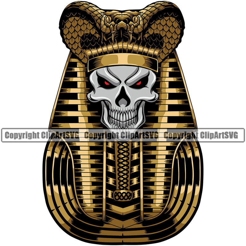 Ethnic Egypt Egyptian Pharaoh Skull Cobra Silver Color Face Design Element Red Color Eyes Skull Death Head Skeleton Dead Face Horror Human Bone Evil Tattoo Grunge Scary Gothic Art Logo Clipart SVG