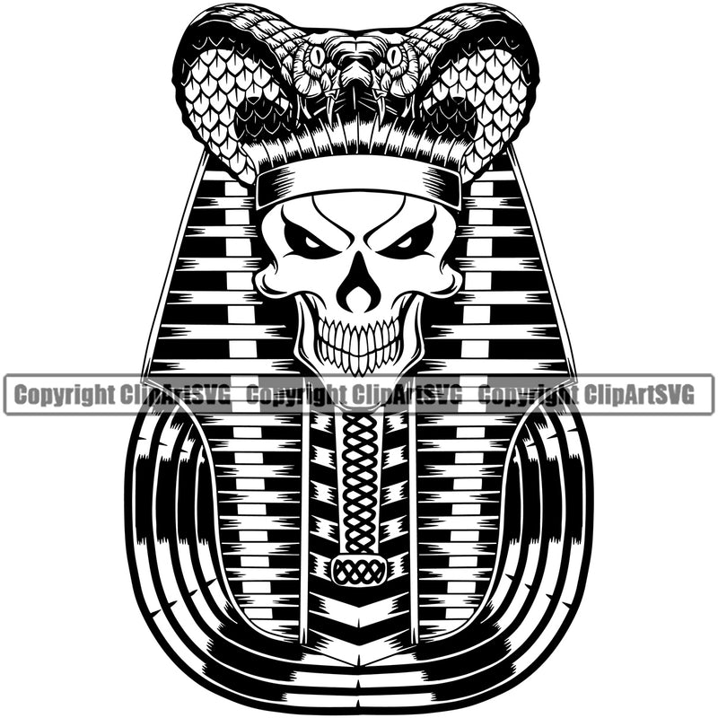 Black And White Ethnic Egypt Egyptian Pharaoh Skull Cobra Silver Face Design Element Red Color Eyes Skull Death Head Skeleton Dead Face Horror Human Bone Evil Tattoo Grunge Scary Gothic Art Logo Clipart SVG