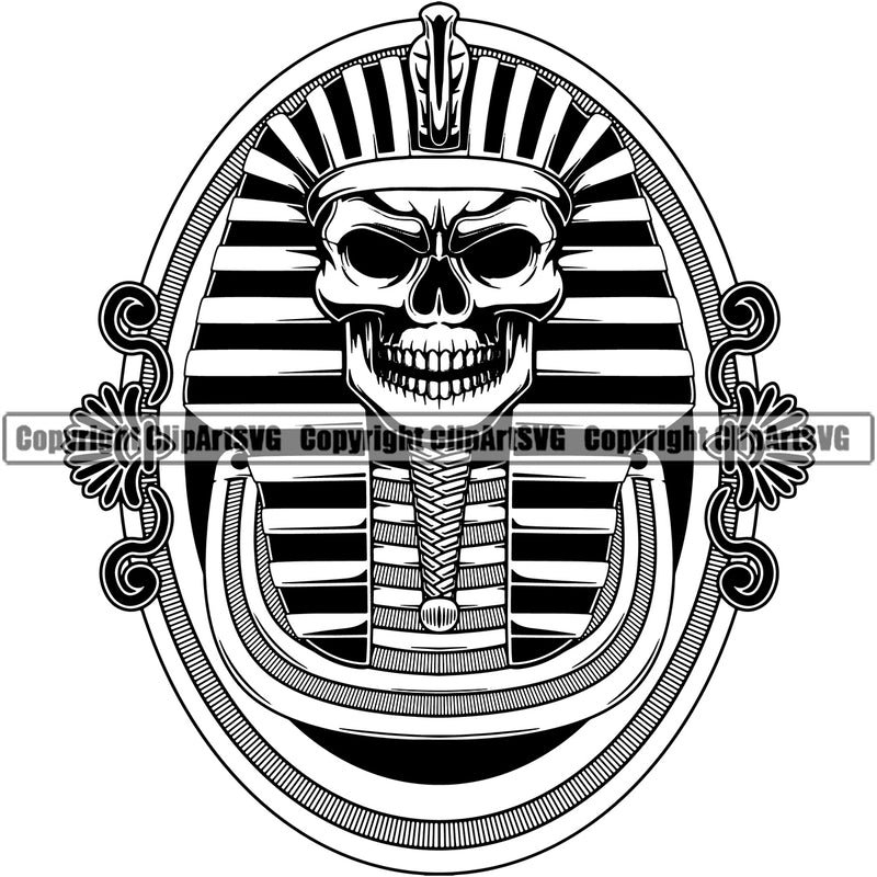 Black And White Ethnic Egyptian Tomb Skull Skeleton Head Logo Design Element Death Head Skeleton Dead Face Horror Human Bone Evil Tattoo Grunge Scary Gothic Art Logo Clipart SVG